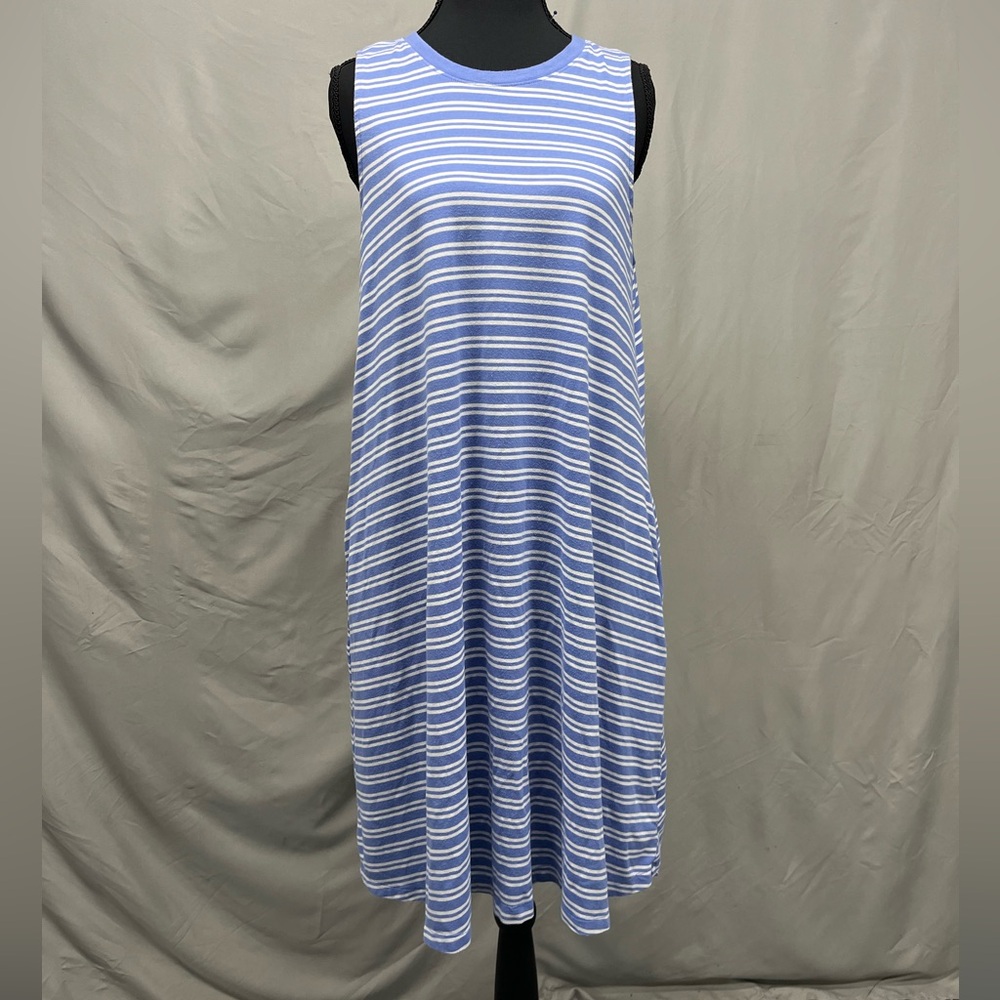 Time & Tru Blue & White Striped Sleeveless Dress Large